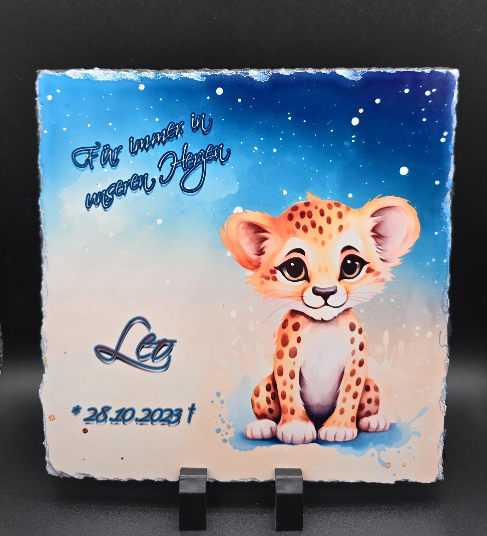 Gedenkplatte, Schiefertafel, Schieferplatte Sternenkind personalisiert, Trauergeschenk mit Daten und Foto Erinnerung Sternenbaby, wetterfest – Bild 2