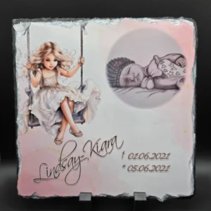 Gedenkplatte, Schiefertafel, Schieferplatte Sternenkind personalisiert, Trauergeschenk mit Daten und Foto Erinnerung Sternenbaby, wetterfest