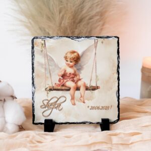 Gedenkplatte, Schiefertafel, Schieferplatte Sternenkind personalisiert, Trauergeschenk mit Daten und Foto Erinnerung Sternenbaby, wetterfest
