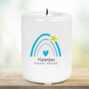 Erinnerungsteelicht aus Keramik | Gedenklicht | Trauergeschenk Andenken | Keramikteelichthalter | personalisiert | Sternenkindlicht | Taufe