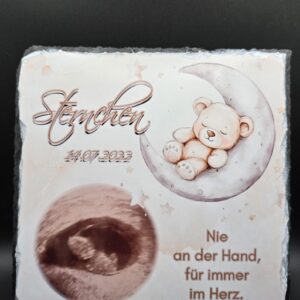 Gedenkplatte, Schiefertafel, Schieferplatte Sternenkind personalisiert, Trauergeschenk mit Daten und Foto Erinnerung Sternenbaby, wetterfest