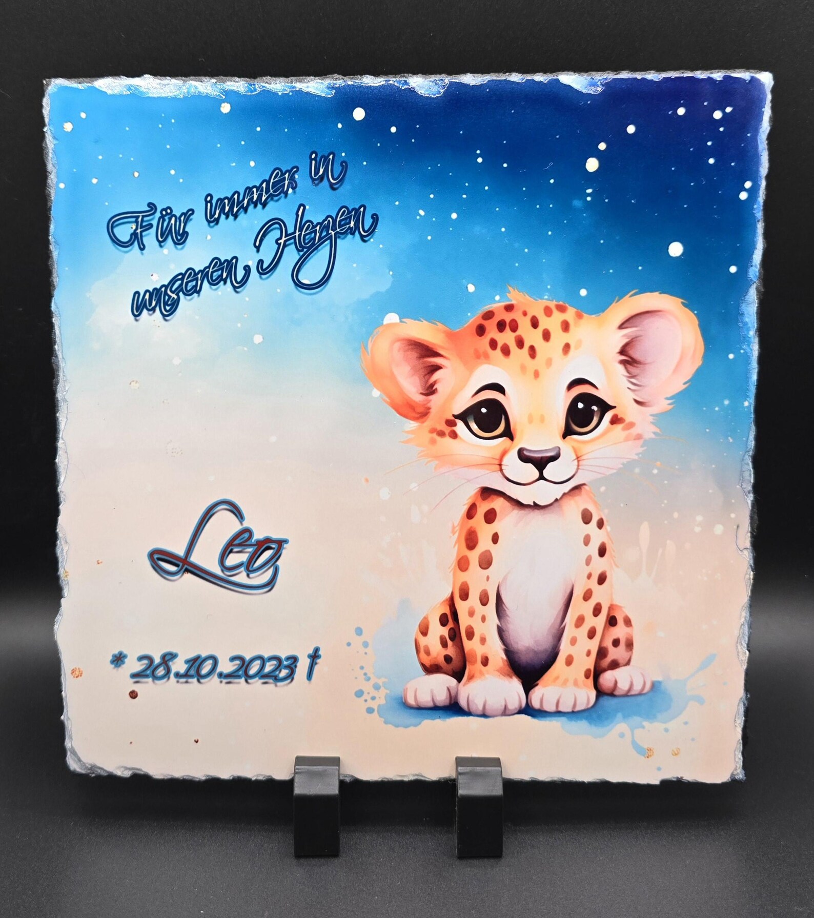 Gedenkplatte, Schiefertafel, Schieferplatte Sternenkind personalisiert, Trauergeschenk mit Daten und Foto Erinnerung Sternenbaby, wetterfest – Bild 3