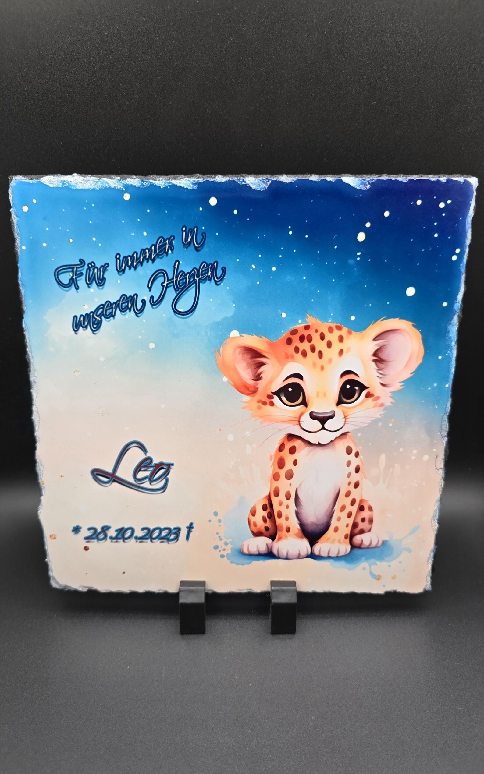 Gedenkplatte, Schiefertafel, Schieferplatte Sternenkind personalisiert, Trauergeschenk mit Daten und Foto Erinnerung Sternenbaby, wetterfest – Bild 4