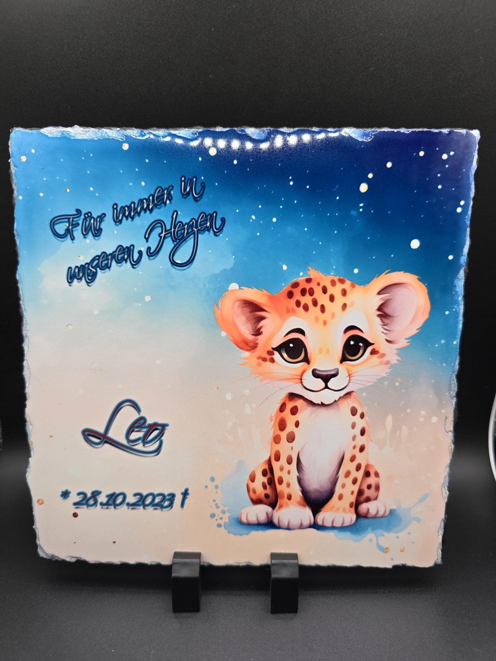 Gedenkplatte, Schiefertafel, Schieferplatte Sternenkind personalisiert, Trauergeschenk mit Daten und Foto Erinnerung Sternenbaby, wetterfest – Bild 5