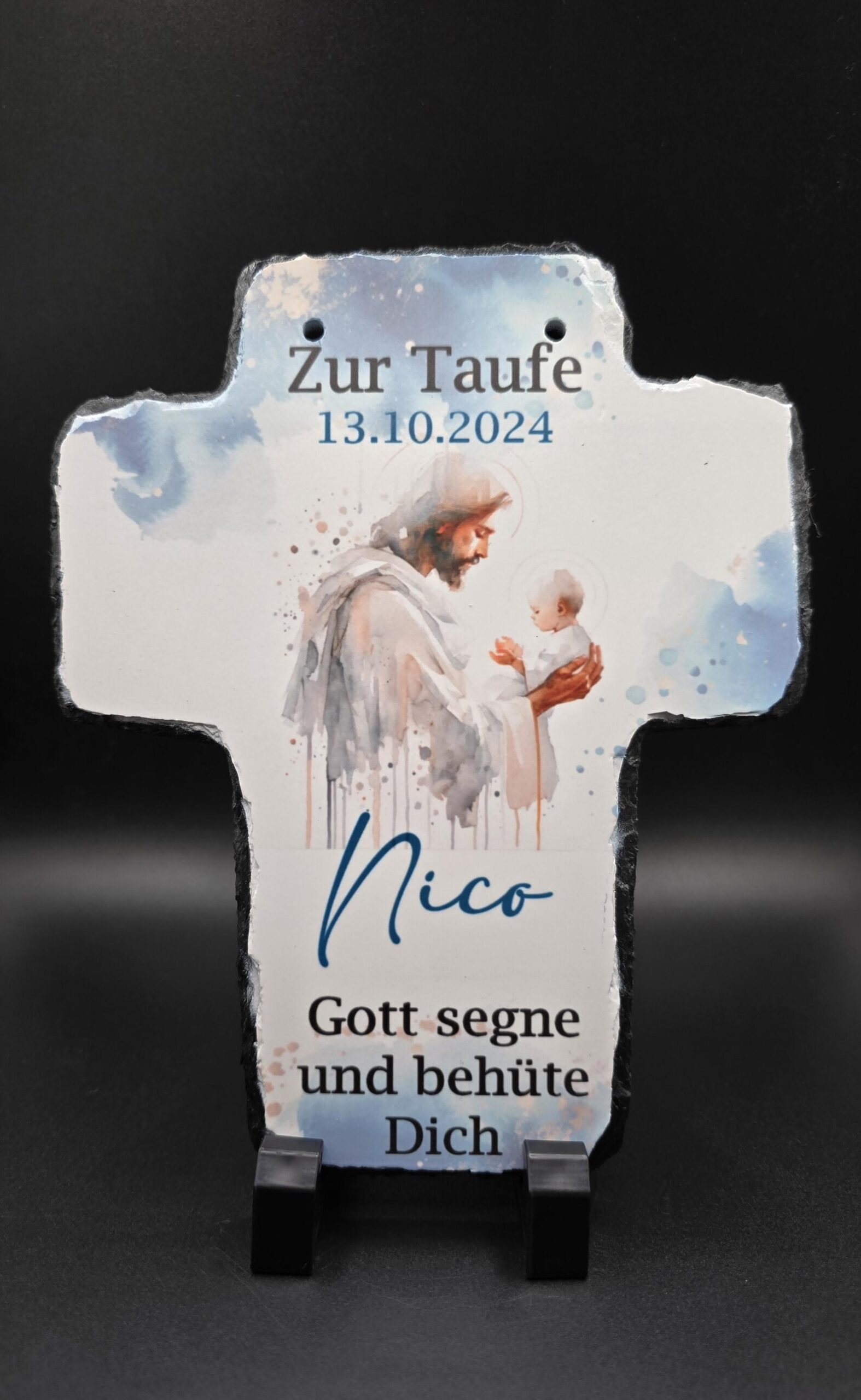 Schieferkreuz zur Erinnerung – Kommunion, Taufe, Geburt, Sternenkind | personalisiert | – Bild 2