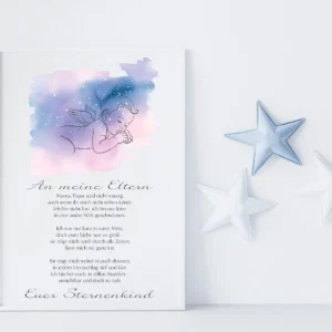 Sternenkind Poster Engelbaby mit Gedicht – gedruckt oder gerahmt – Erinnerung an verstorbenes Baby – Gedenkbild als Geschenk für Eltern